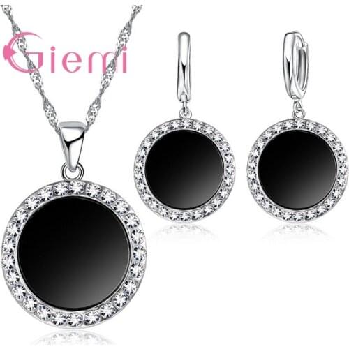 Genuine 925 Sterling Silver Elegance Jewelry Sets For Women Mother Good Quality Cubic Zircon Pendant Necklace Earrings