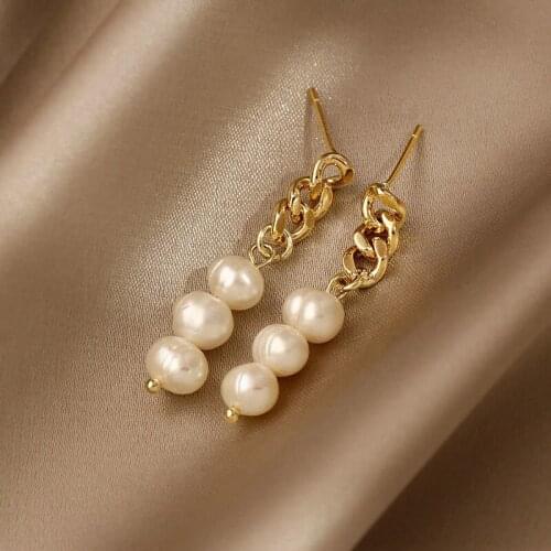 GSOLD Trendy Metal Chain Pearl Tassel Earring Geometric Simple Temperament Long Dangle Drop Earring Women Jewelry Accessories