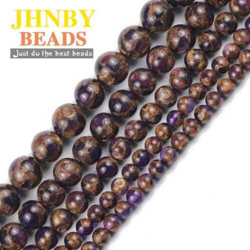 JHNBY Natural Purple Gold Color Stone 6/8/10/12MM Spacer Round Loose beads for Jewelry making DIY bracelets necklace accessories