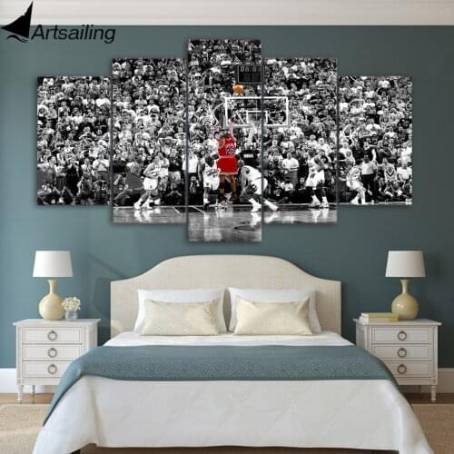 5 piece canvas art basketball last shot Jordan painting canvas pictures sports posters and prints framework wall art