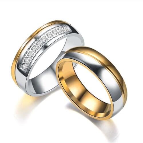 6mm Lovers Ring Korean Smooth No Rust No Fading Titanium Steel Couple Rings Fashion Rhinestone Men Womens Ring Wedding Jewelry