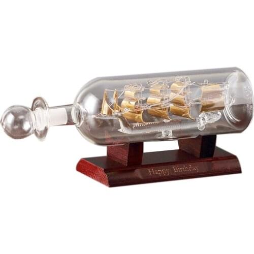 Ship in A Bottle Glass Boat Wood Base Decorative Ornaments Room Vintage Home Decor Decoration Accessories