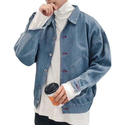 Men casual jacket coat long sleeve embroidery denim jacket men outerwear coats loose turn-down collar jean jackets coat for boys