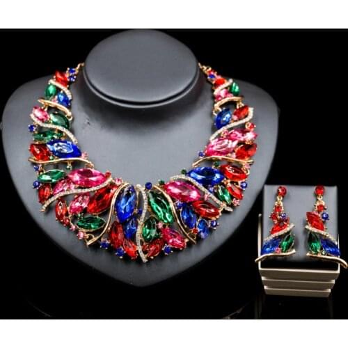 LAN PALACE cheap african jewellery for women engagement necklace and earrings wedding decoration six colors free shipping