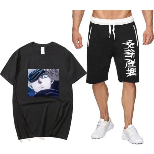 Summer Anime mens sets Jujutsu Kaisen Streetwear cotton short sleeved shorts pantsuit T Shirts Sets Sweatpants homme camisetas