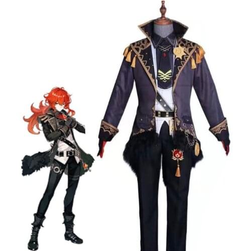 Mangoyoyo Genshin Impact Diluc Cosplay Costume Adult Mens Uniform Outfit Party Game Halloween Xmas Carnival Full Set