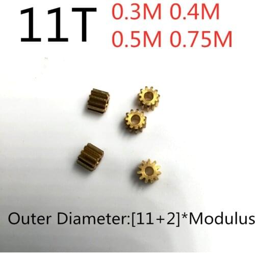 Metal Gear 0.3M 0.4M 0.5M 0.75M Copper Gear 11T Toy Coreless Motor Parts 1mm 1.5mm 2mm Tight Shaft Match 11 Teeth Pinions