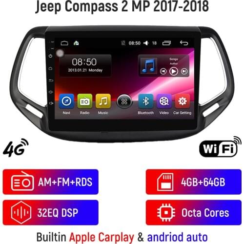 Android 10.0 Multimedia Player For Jeep Compass 2017-2018 10.2" AI Voice Control Navigation 2 Din GPS Navigation Stereo Radio