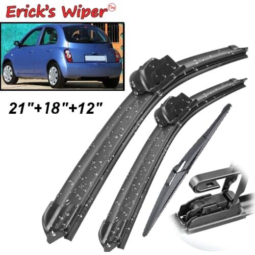 Ericks Wiper Front & Rear Wiper Blades Set For Nissan Micra K12 11.2002 - 05.2005 Windshield Windscreen Rear Window 21"+18"+12"