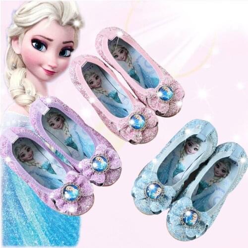 2019 new disney Frozen little girls single shoes children sequin dance shoes boat soft bottom princess EU size 25-36