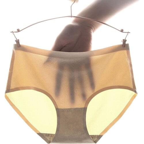 New Fashion Ice Silk Seamless Sexy Breathable Pure Color Mid-Rise Mesh Panties Women Underwear Briefs Modis Tanga Lingerie