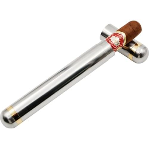 Wholesale Stainless Steel Gadgets Travel Cigar Tube Jar Holder Mini Cigar Humidor Cigarette Storage Tubes Fit COHIBA
