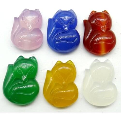 Natural stone purple red Chalcedony agates stone hand-carved fox pendant Gems for diy jewelry Making necklace Accessories 6pcs