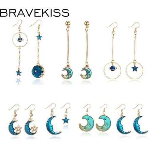 BRAVEKISS Romantic Golden Drop Earrings Sun Moon Star Earth Dangle Earrings for Women Piercing Earrings Fashion Jewelry BPE1427