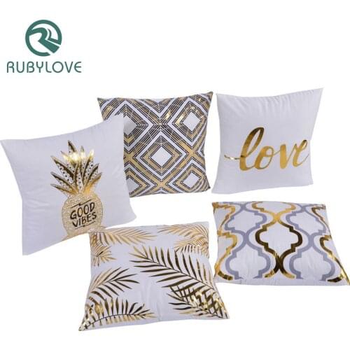 RUBYLOVE Bronzing Cushion Cover Gold Printed Pillow Cover Decorative Pillow Case Sofa Seat Car Pillowcase Soft Christmas
