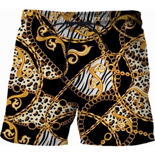 2021 New summer Men/Women Leopard pattern gold chain 3D printed Shorts Clothing Summer Casual Fashion Beach Pants bermudas