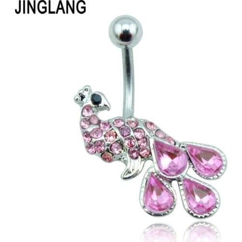 Special Style! DIY New Arrival Surgical Steel 2 Colors Rhinestone Peacock Belly Button Rings For Women Body Jewelry