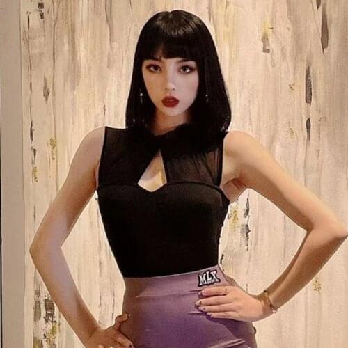 Latin Dance Tops Sleeveless Mesh Stitching Sexy Hollow Out Tango Ballroom Dancing Costume Rumba Performance Clothing YS1516