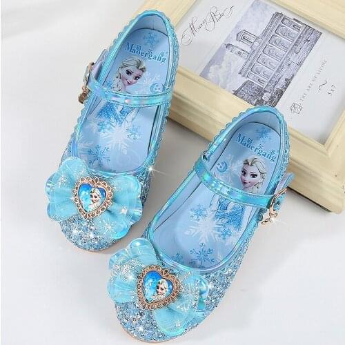 Disney girls princess shoes soft sole little girl frozen children crystal casual shoes flat leather shoes show dance shoes