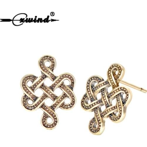 Cxwind Vintage Irish Eternity Earring Statement Geometric Knot Stud Earrings for Women Girl Metal Viking Earring Punk Jewelry