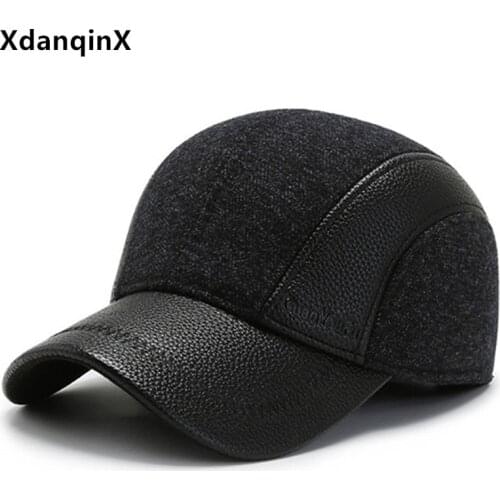 XdanqinX Novelty Mens Winter Warm Baseball Caps Thicken Warm Ear Protectors Cold Proof Earmuffs Hats For Men Bone Snapback Cap