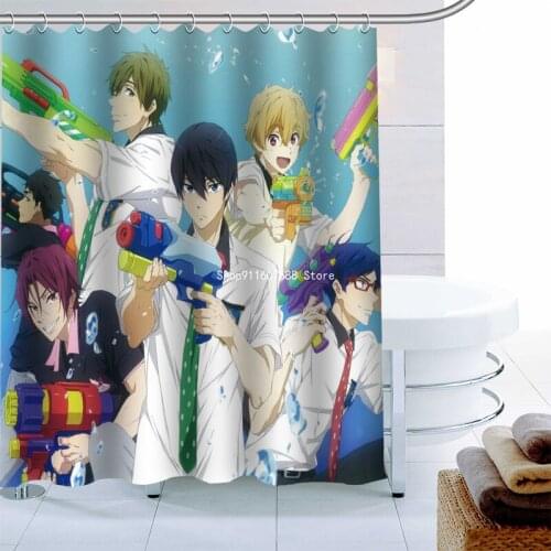 Custom Free Swim Club Anime Shower Curtain Modern Bathroom Curtain With Hook Bath Curtain 100% Polyester Fabric Waterproof