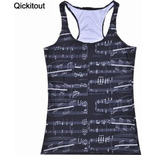 Qickitout Tops 2016 Summer Women Blouses Strapless Sleeveless Digital Print Casual Wonderful Musical Note Tank Tops Ladies' Vest
