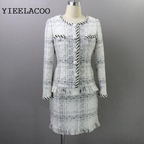 Plaid Tweed Jacket + Skirt Set Tassel 2020 Autumn/Winter New Womens Jacket Celebrity Small Fragrance Skirt 2 Piece Set