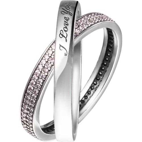 I love You Ring 925 Sterling Silver Pink CZ Sweet Promise Wedding Engagement Rings for Women Silver 925 Jewelry anillos mujer