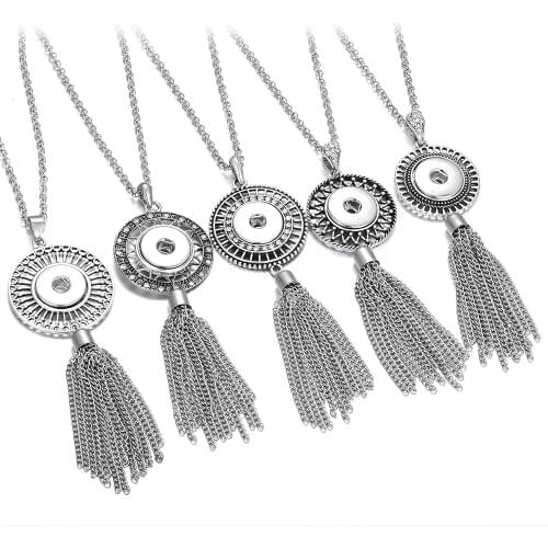 2019 New Snap Jewelry Long Tassel Necklace Round Metal 18mm Snap Button Necklace DIY Women Snap Pendant Necklaces for Women