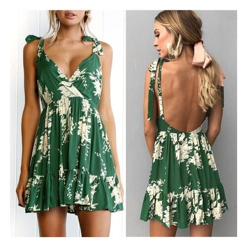 Artfeel New Print Bohemia Holiday Sexy Backless dress Women Boho Short dress Summer Beach Chiffon Cute laddy Braces dress