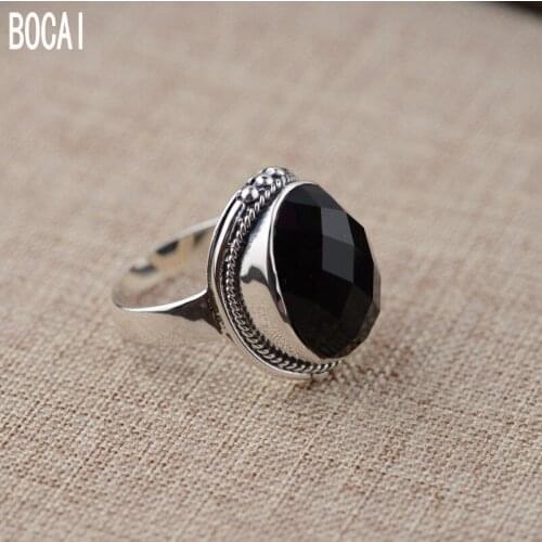 2019 New S925 silver jewelry Thai silver ring female retro style set with natural black stone female ring womans silver ring