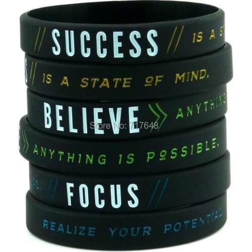 1pc Success, Focus, & Believe Motivational wristband silicone bracelets free shipping