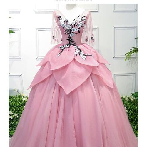 100%real 3d petals waist flower embroidery ball gown Medieval Renaissance Gown queen Victorian dressBelle ball/can customs size