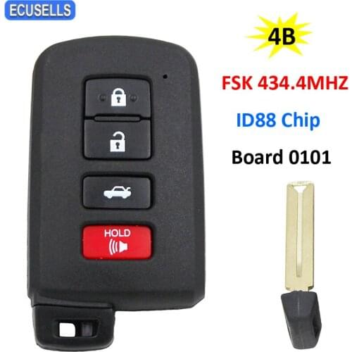 3+1/4 Button FSK 434.4Mhz Full Intelligent Remote Control Car Key Board 0101 ID88 Chip TOY12 Uncut Blade for Toyota in Malaysia