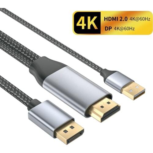4K 60Hz HDMI 2.0 to Displayport Cable HDMI to DP 1.2 Video Converter Adapter Cord 1.8M with USB Power for PS5 PS4 Pro PC Laptop