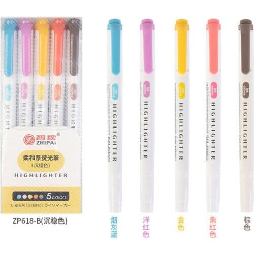 5Pcs/set Double Headed Highlighter Pen Marker Pen Childrens Drawing Pen Stationery Supplies Light Color Marker Pen