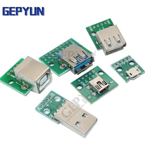 5PCS USB Male Connector / MINI MICRO USB to DIP Adapter 2.54mm 5pin Female Connector B Type USB2.0 Female PCB Converter Gepyun