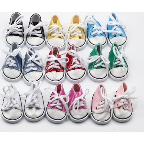 7*3.6cm 1Pair Casual Fashion Canvas Doll Shoes for 18-Inch Girl Dolls and 43cm Baby Dolls Toy Accessories