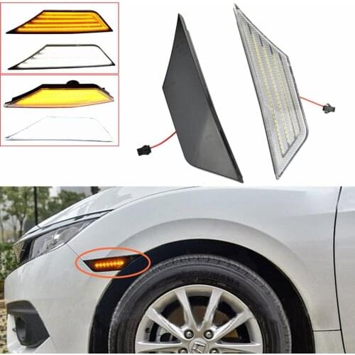 Car Left&Right Side Markers Smoked Lens Switchback Amber White Signal lights Lamp For Civic 10th gen sedan 2016 2017 2018