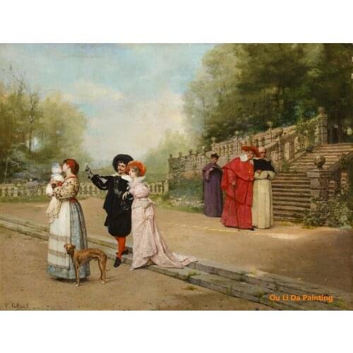 Free shipping court people man wife maid holding baby scenery canvas painting oil painting on canvas wall art decoration picture