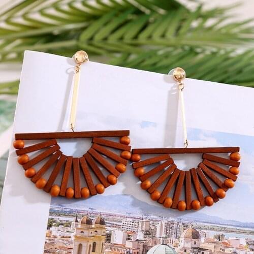 Boho Semicircle Geometric Handmade Wooden Drop Earrings For Women 2019 Fashion Creative Ethnic Big Dangle Earring Party Jewelry