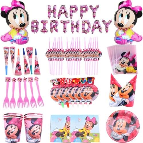Disney Minnie Mouse Disposable Tableware Paper Cups Napkins Plates Girls Kids Birthday Party Baby Shower Decorations Supplies