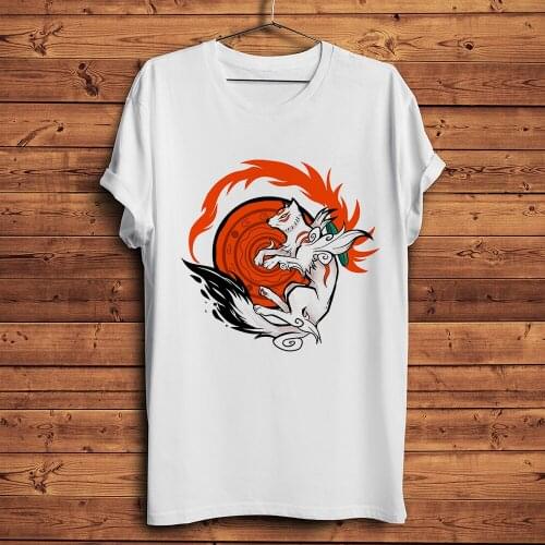 White wolf Godness Totems funny anime t shirt homme short sleeve men white casual tshirt unisex manga streetwear tee