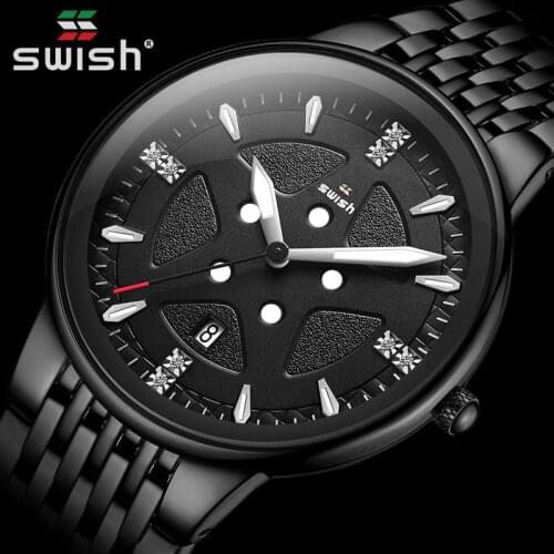 Horloges Mannen Fashion Black Watches Mens Top Brand Luxury Stainless Steel Quartz Wristwatches Waterproof Sports Military Watch