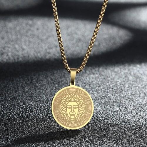 QIAMNI Dainty Mythology Medusa Gorgon Pendant Necklace Ancient Stainless Steel Pagan Greek Symbol Jewelry Gift for Women Men