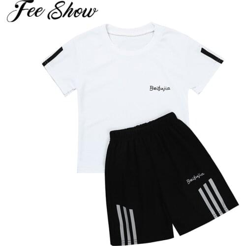 2Pcs Kids Boys Sportswear Breathable Net Sport Set Short Sleeves T-shirt and Shorts Set for Running Exercise Football Basketball