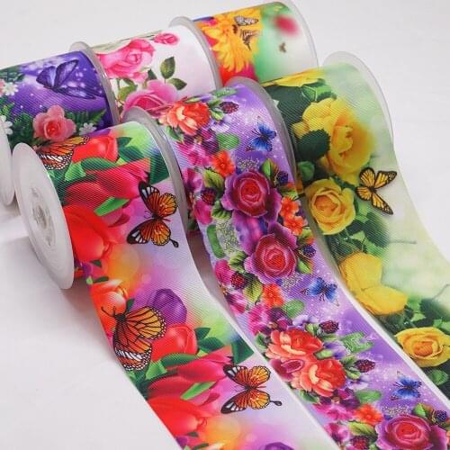 10 Yards Flower Printed Grosgrain Ribbon For Hair Bows DIY Crafts Handmade Accessories 51741