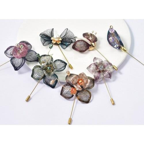 Handmade Copper Wire Braided Flower Leaf Pins for Women Original Design Suit Collar Pin Brooch Lapel Clothing Decorative Jewelry