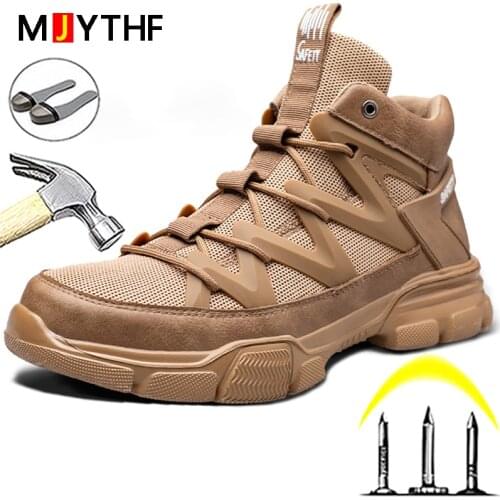 MJYTHF New Safety Shoes Men Boots Anti-puncture Industrial Shoes Work Sneakers Anti-smash Work Shoes Steel Toe Shoes Boots Men